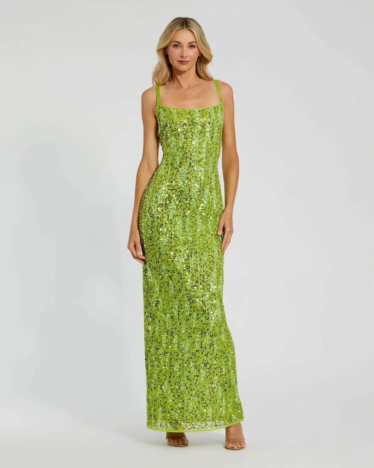 Green Embellished Square Neck Gown