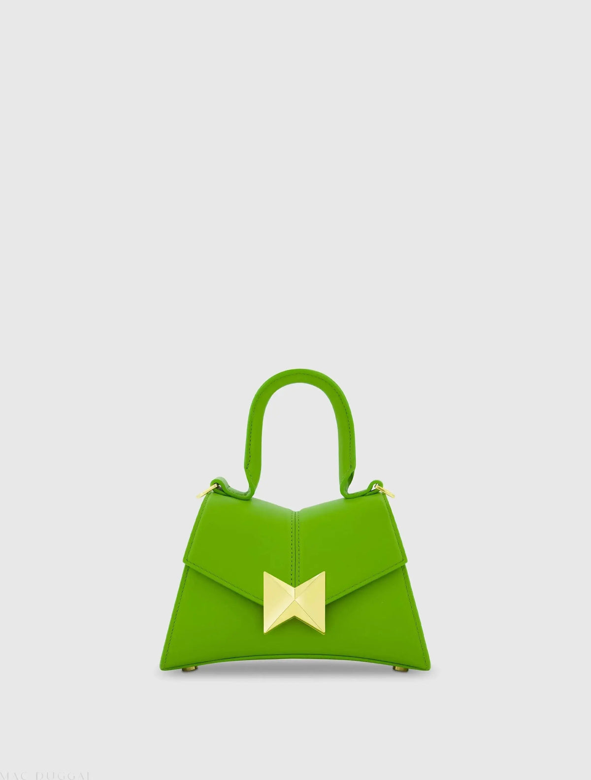 Green Angular Mini Leather Handbag With Gold Hardware