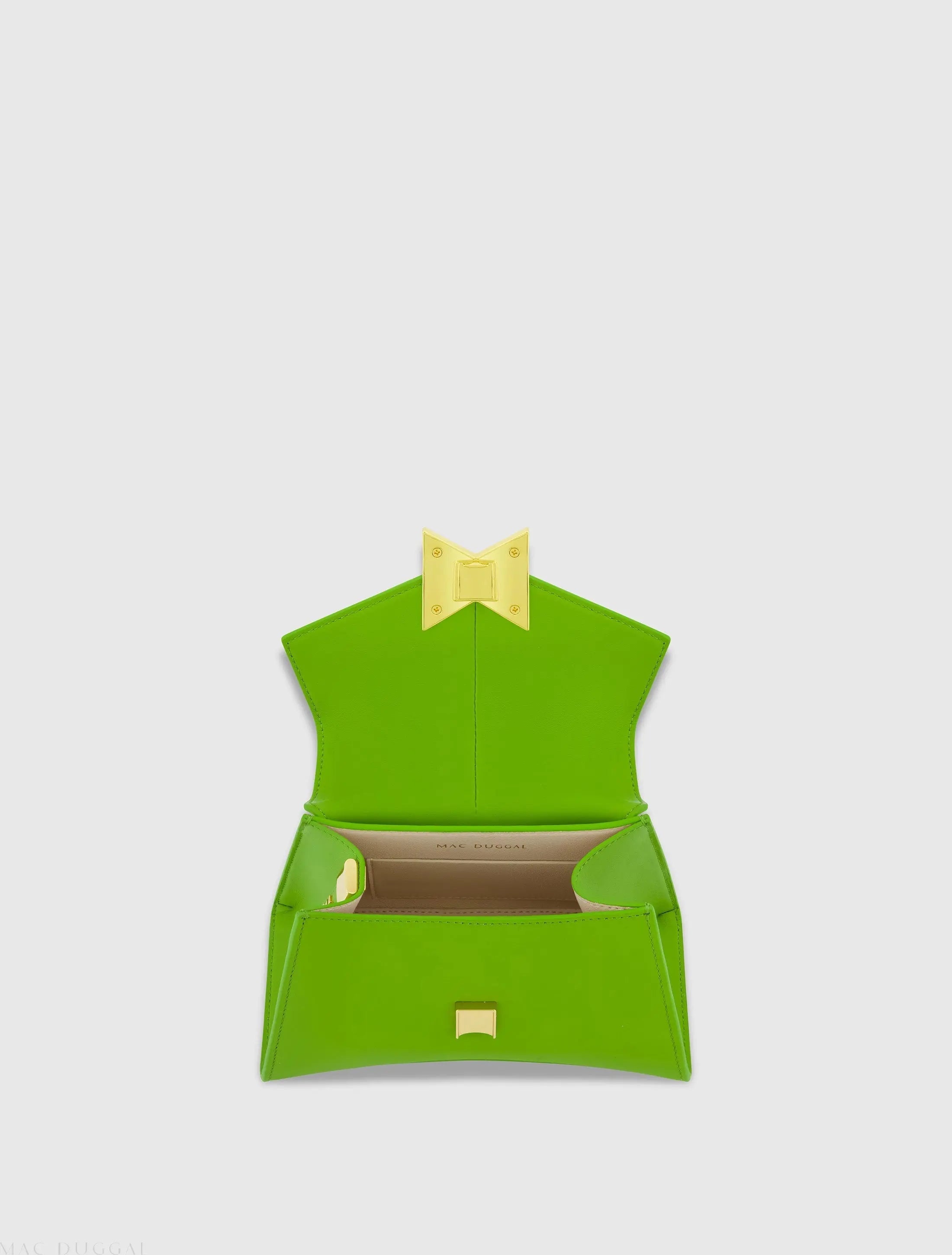 Green Angular Mini Leather Handbag With Gold Hardware