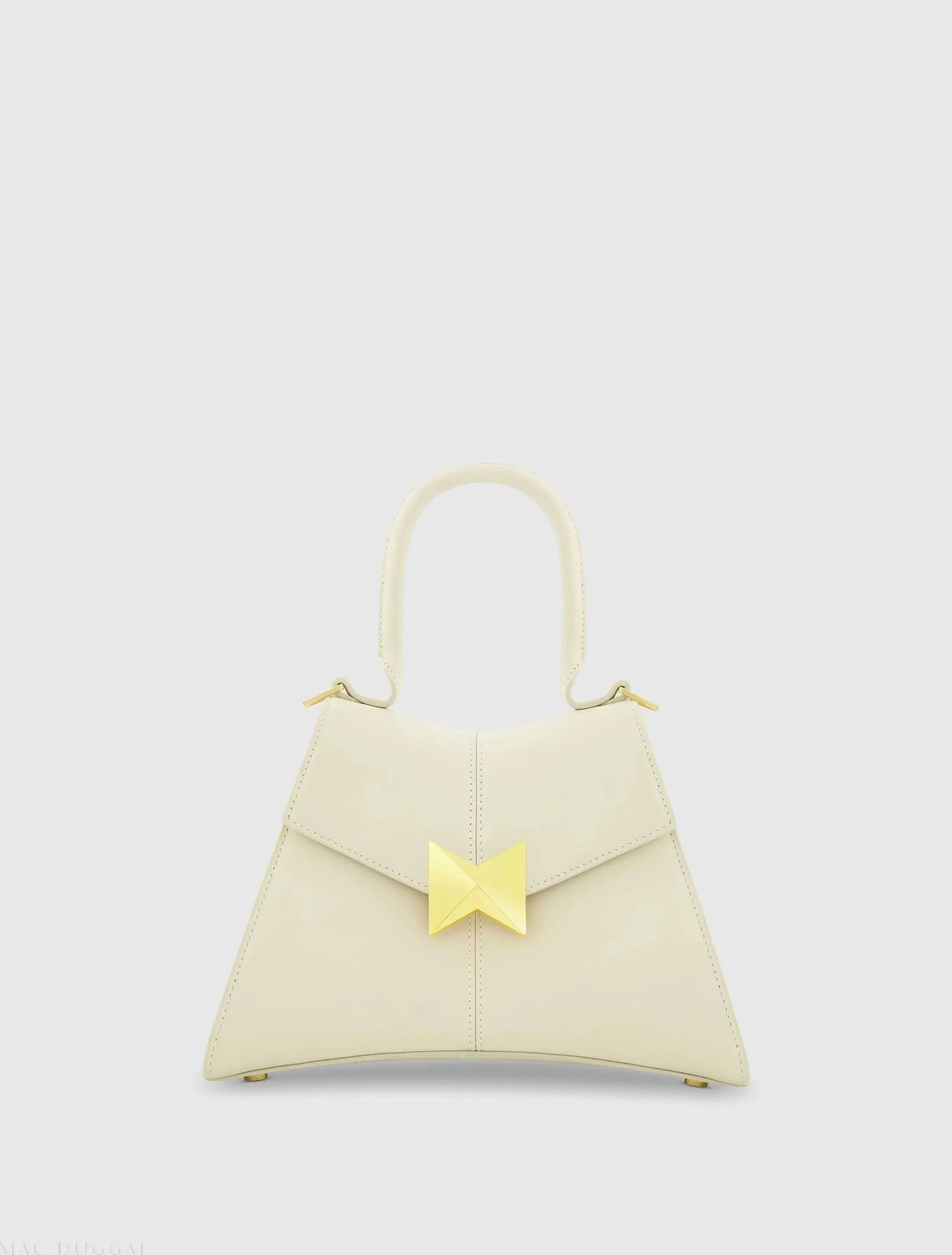 Angular Small Leather Handbag With Gold Hardware