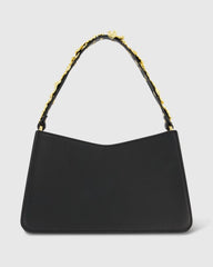 Gold Floral Small Black Nappa Leather Shoulder Bag