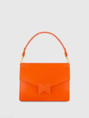 Orange Classic Leather Medium Shoulder Bag with Detachable Strap