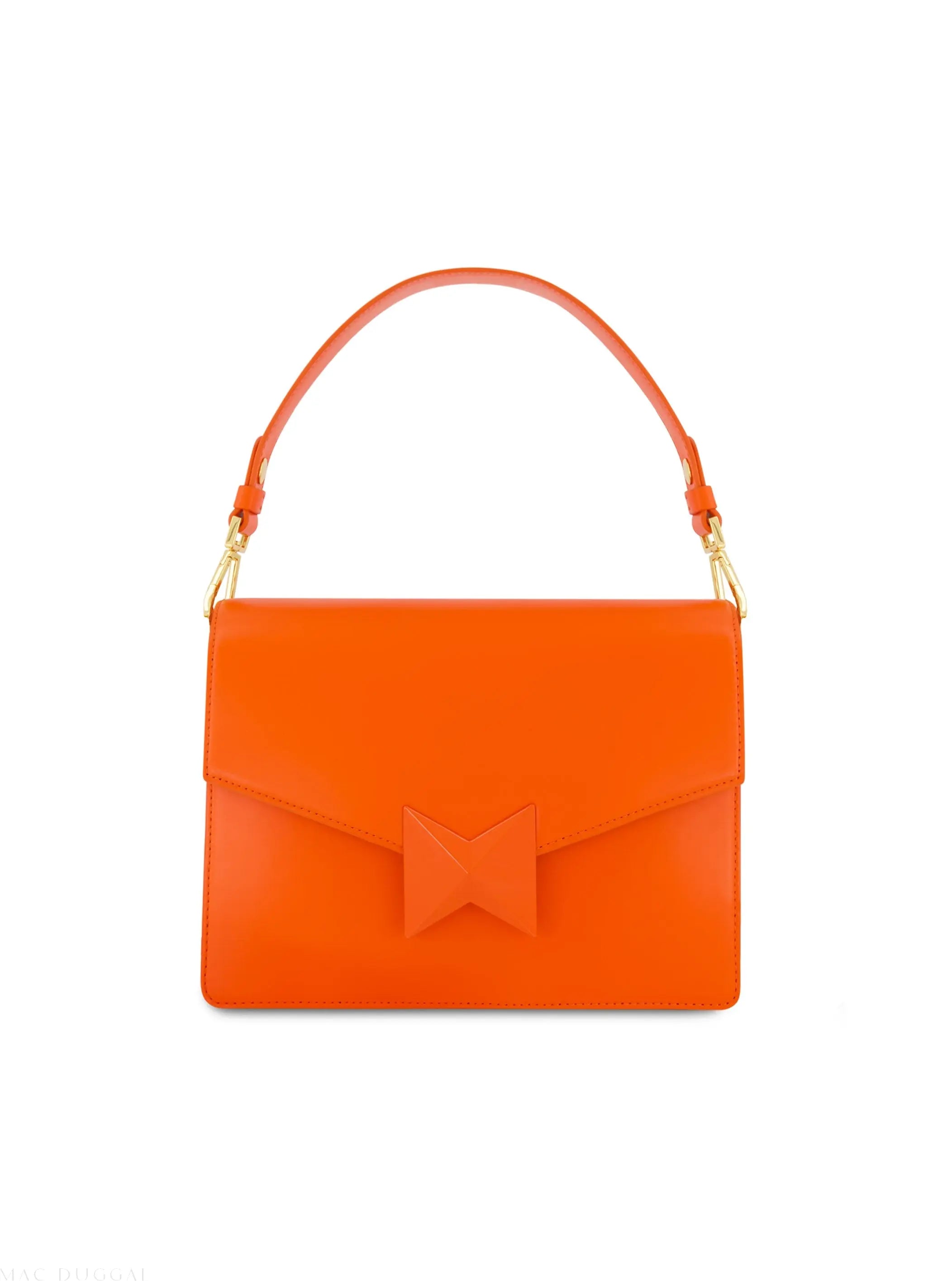 Orange Classic Leather Medium Shoulder Bag with Detachable Strap