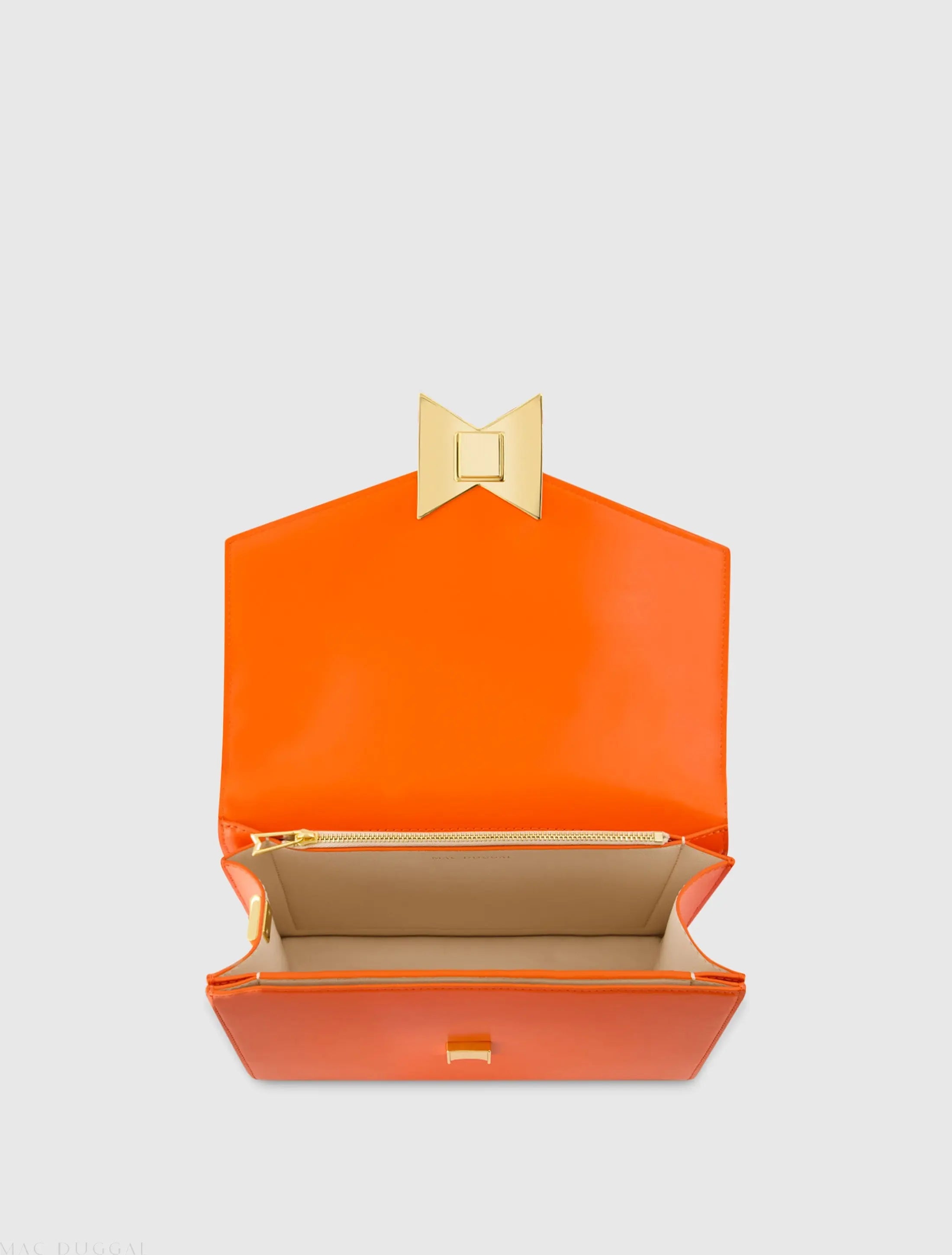 Orange Classic Leather Medium Shoulder Bag with Detachable Strap