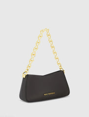 Black Small Gold Strap Nappa Leather Shoulder Bag