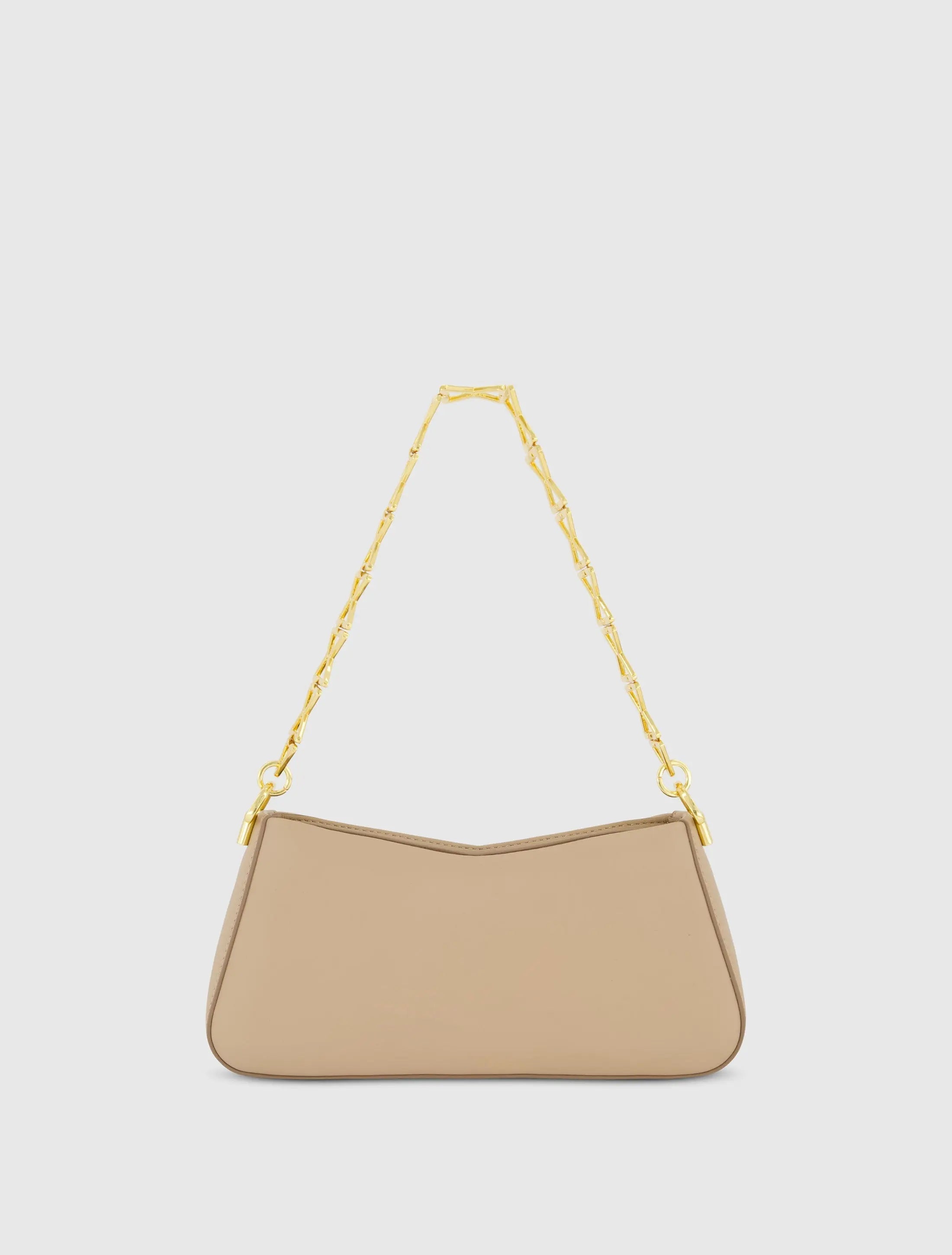 Beige Small Gold Strap Nappa Leather Shoulder Bag