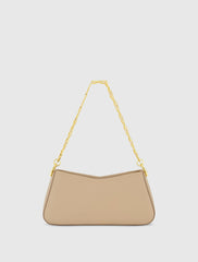 Beige Small Gold Strap Nappa Leather Shoulder Bag