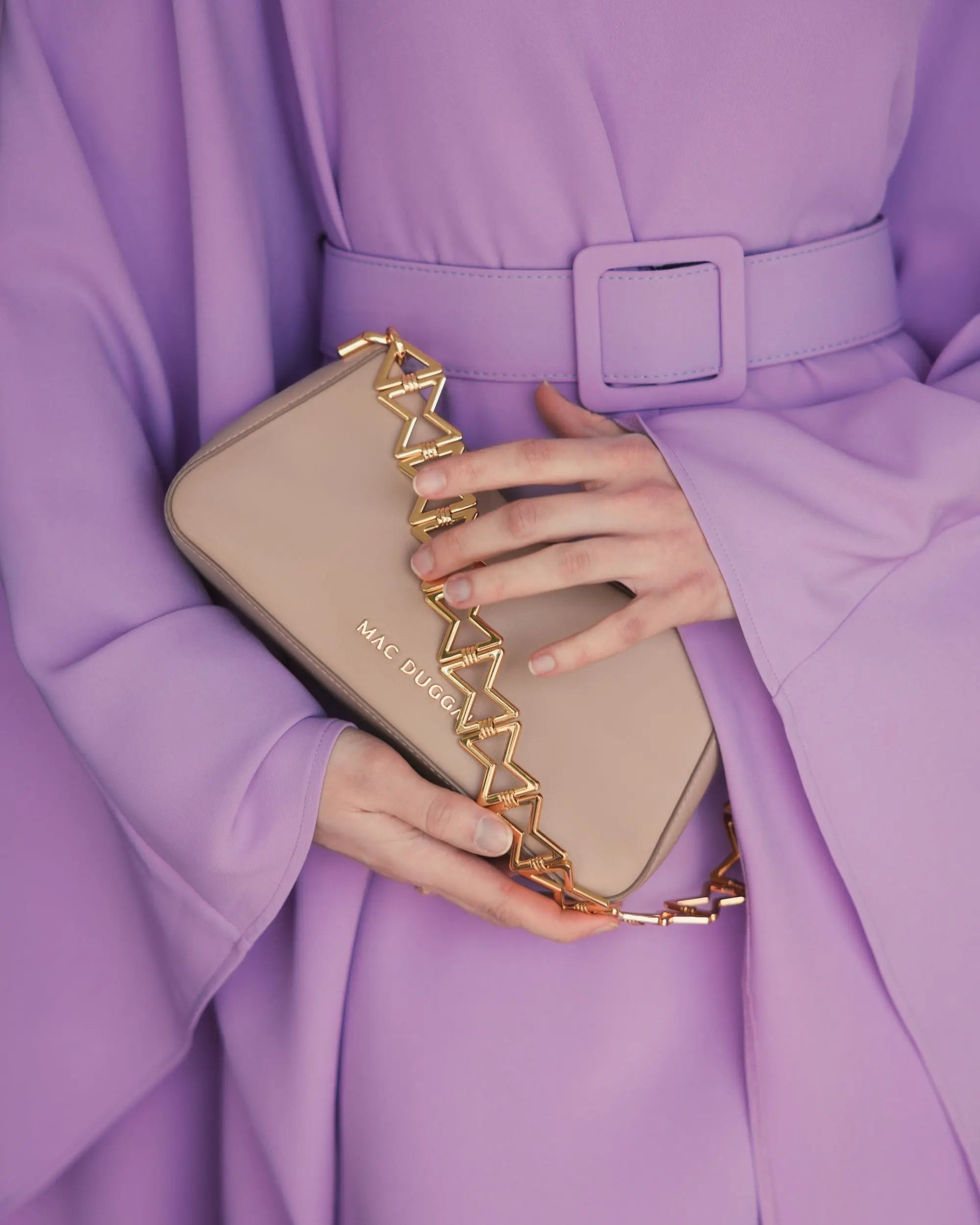 Beige Small Gold Strap Nappa Leather Shoulder Bag