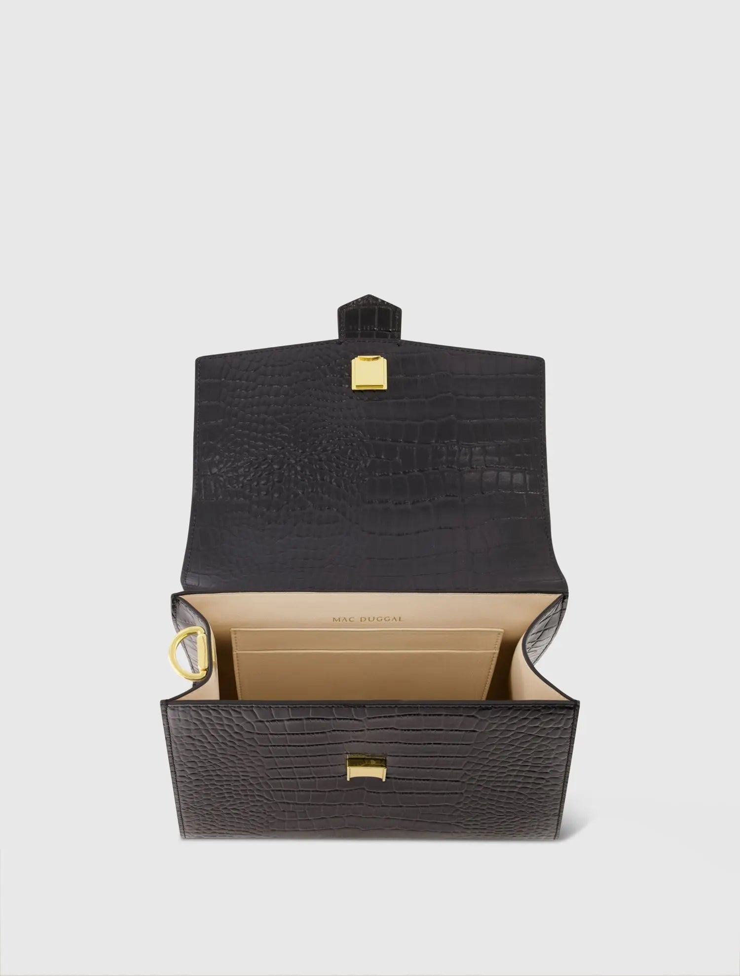 Black Buckled Medium Croco Leather Handbag with Detachable Strap