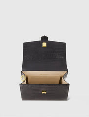 Black Buckled Medium Croco Leather Handbag with Detachable Strap