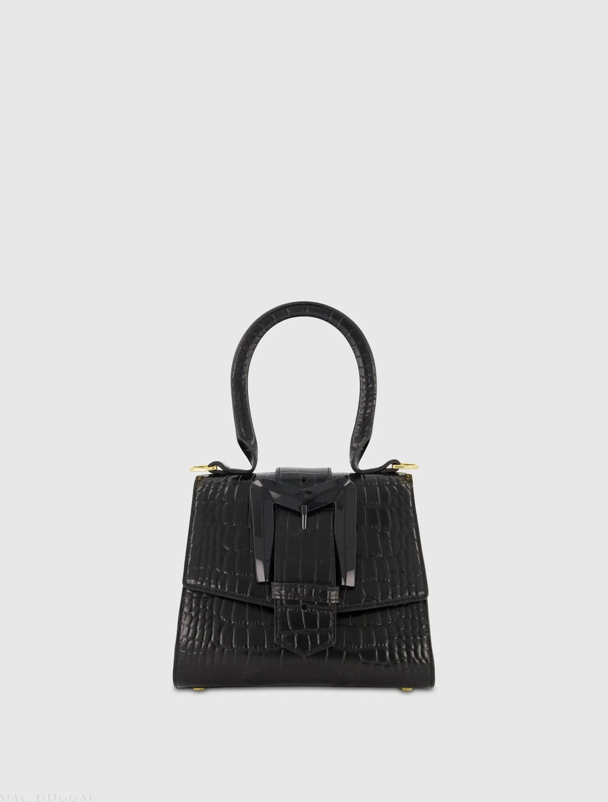 Buckled Mini Croco Leather Handbag with Detachable Strap