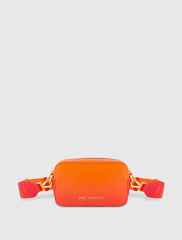 Orange Ombre Small Leather Crossbody Camera Bag with Adjustable Strap
