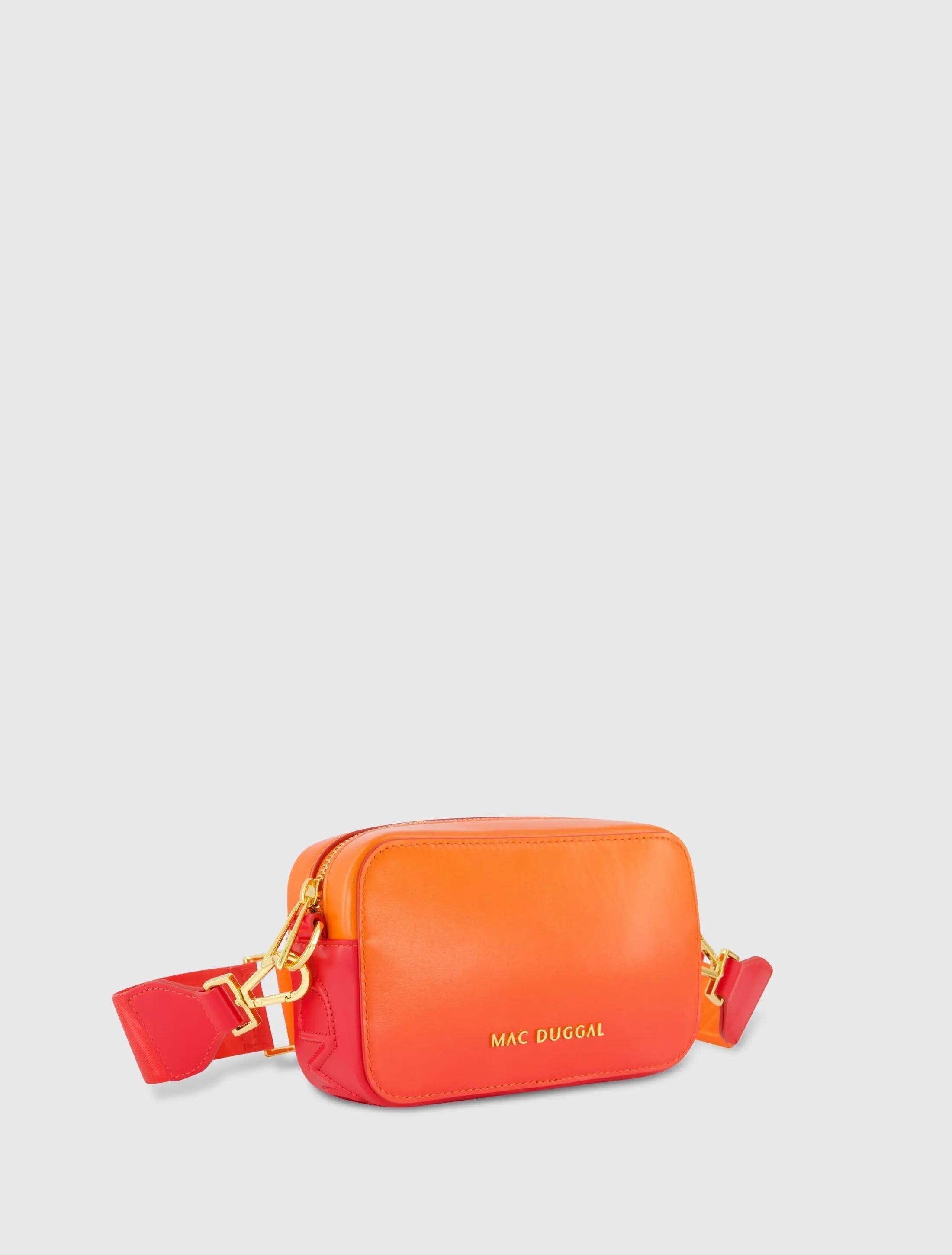 Orange Ombre Small Leather Crossbody Camera Bag with Adjustable Strap