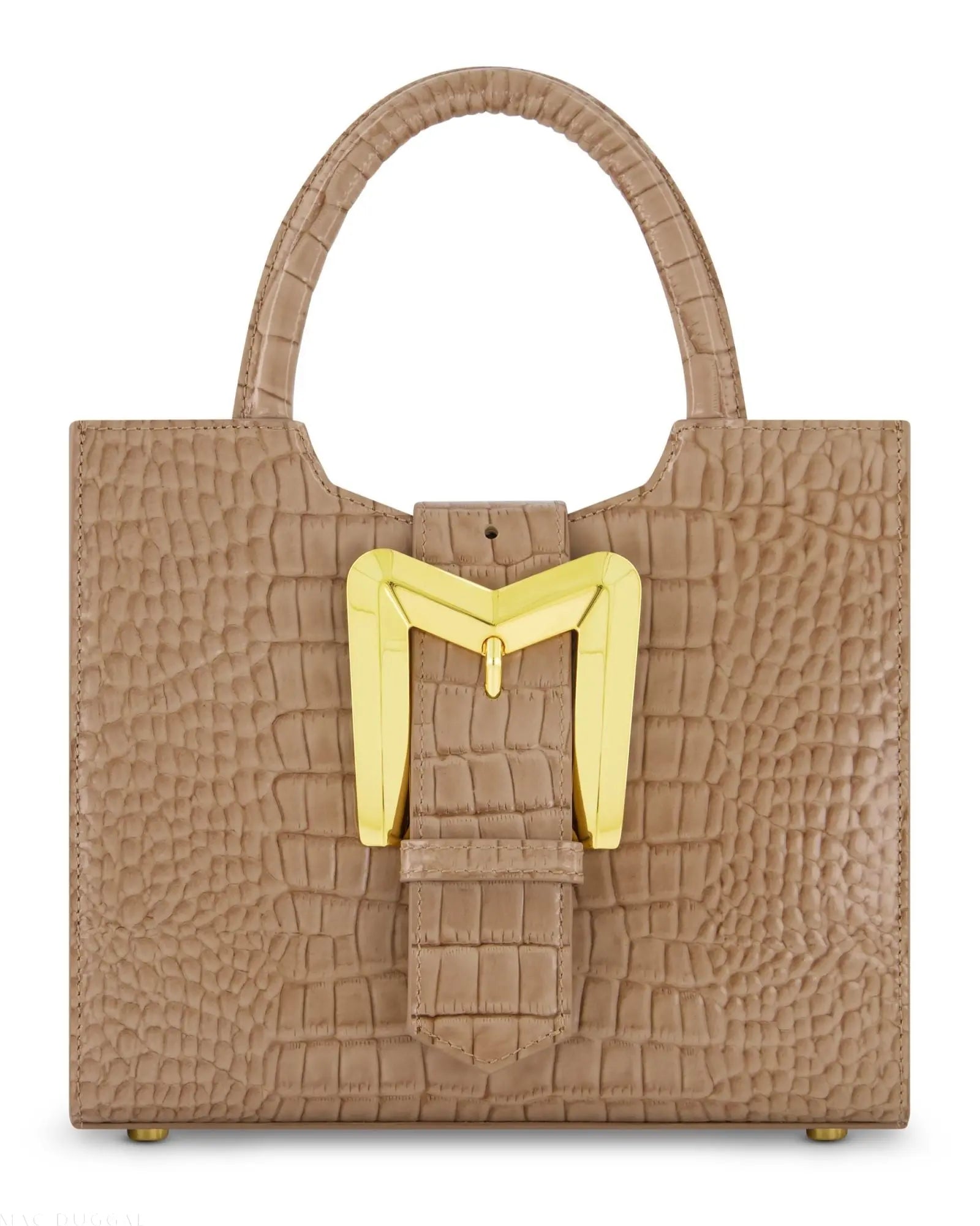 Brown Crocodile Leather Tote Bag With Gold Buckle - FINAL SALE