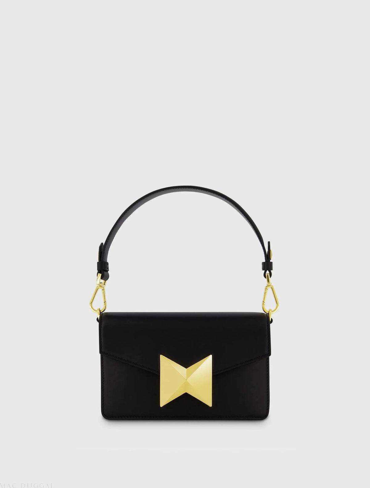 Black Mini Leather Shoulder Handbag With Gold Hardware