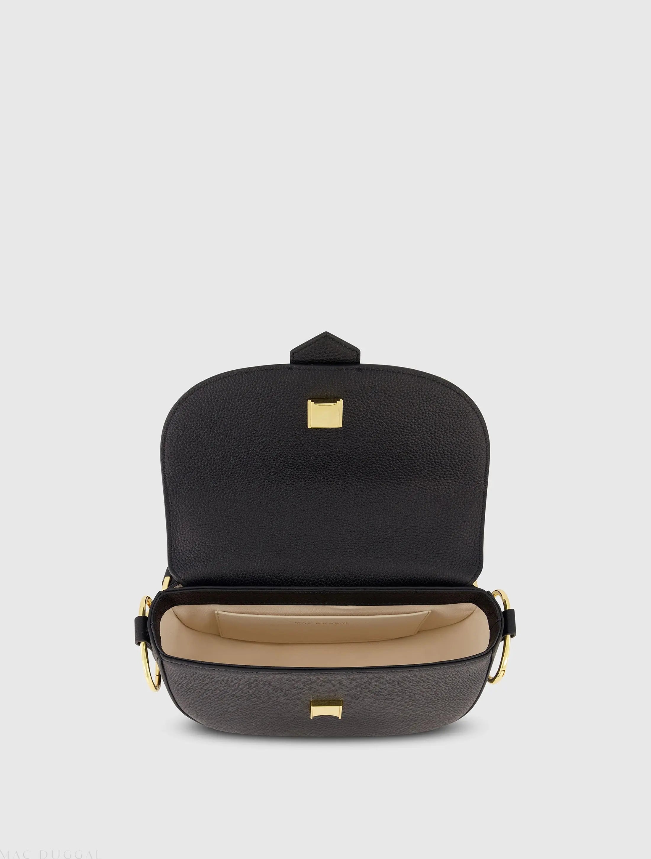 Black Grain Leather Saddle Bag With Gold Hardware - FINAL SALE