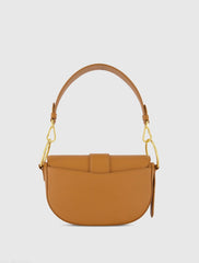 Brown Grain Leather Saddle Bag With Gold Hardware - FINAL SALE