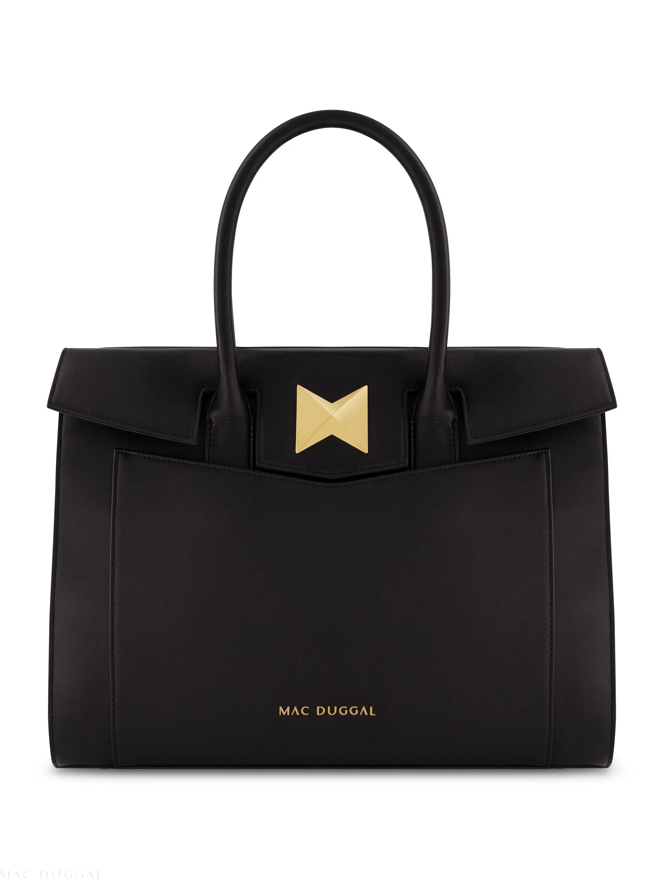 Black Large Leather Briefcase Bag With Gold Hardware