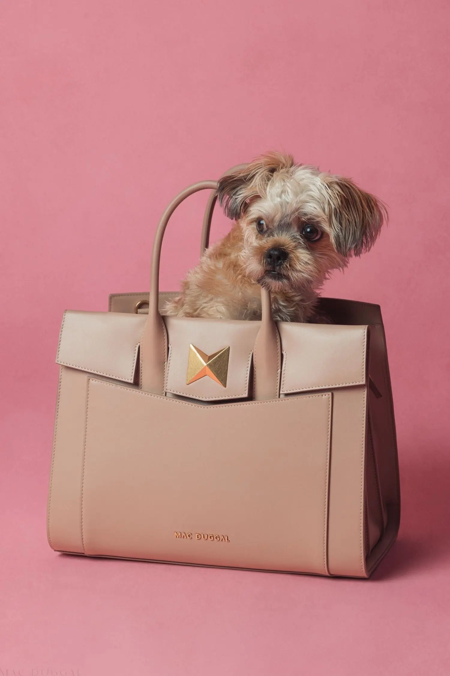 Beige Large Leather Briefcase Bag With Gold Hardware