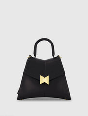 Black Medium Angular Leather Handbag With Gold Hardware