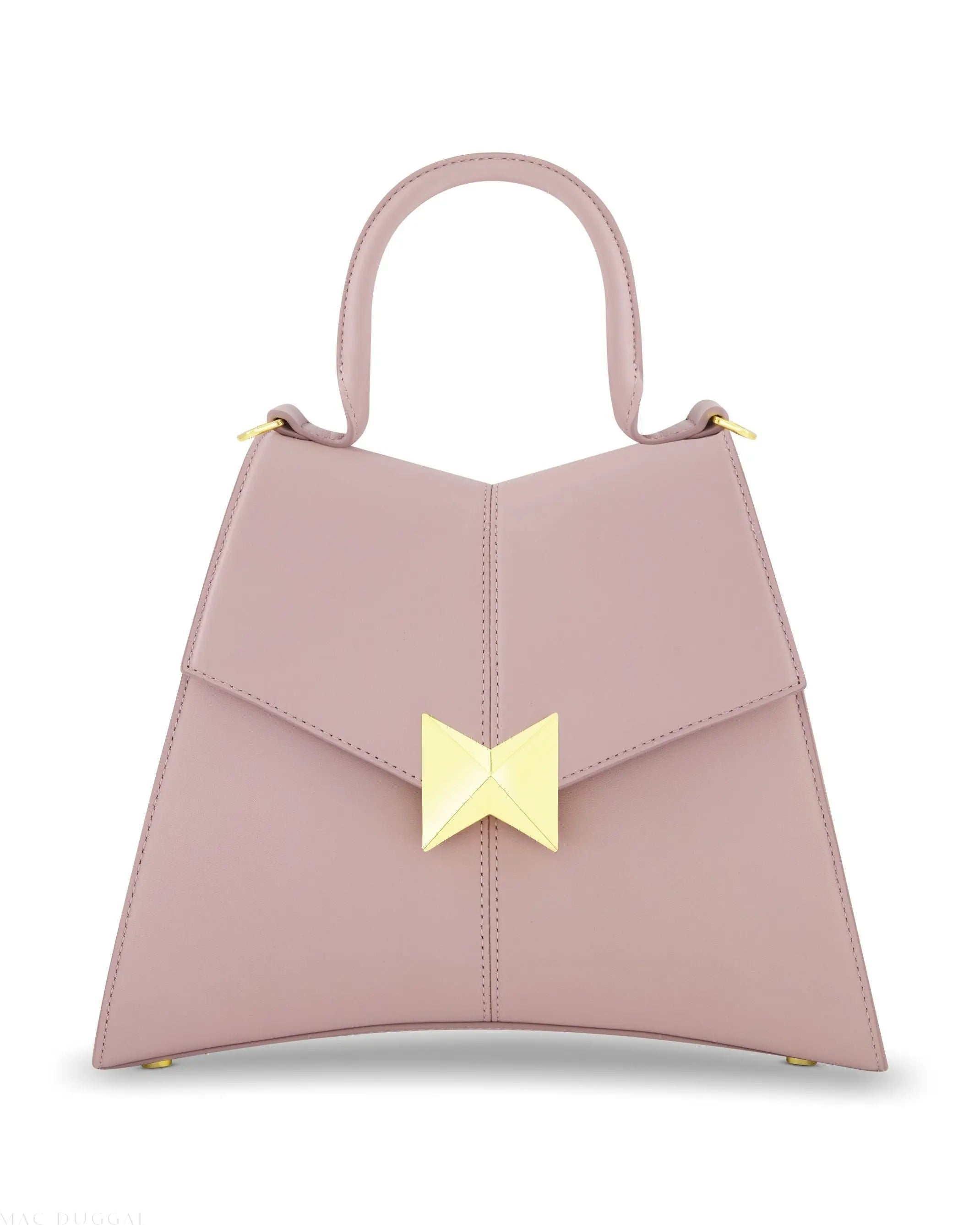 Purple Medium Angular Leather Handbag With Gold Hardware