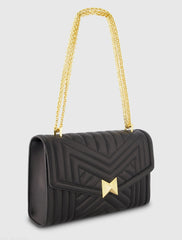 Black Quilted Napa Leather Handbag With Gold Hardware