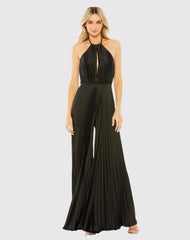 Black Halter Neck Keyhole Detail Pleated Jumpsuit