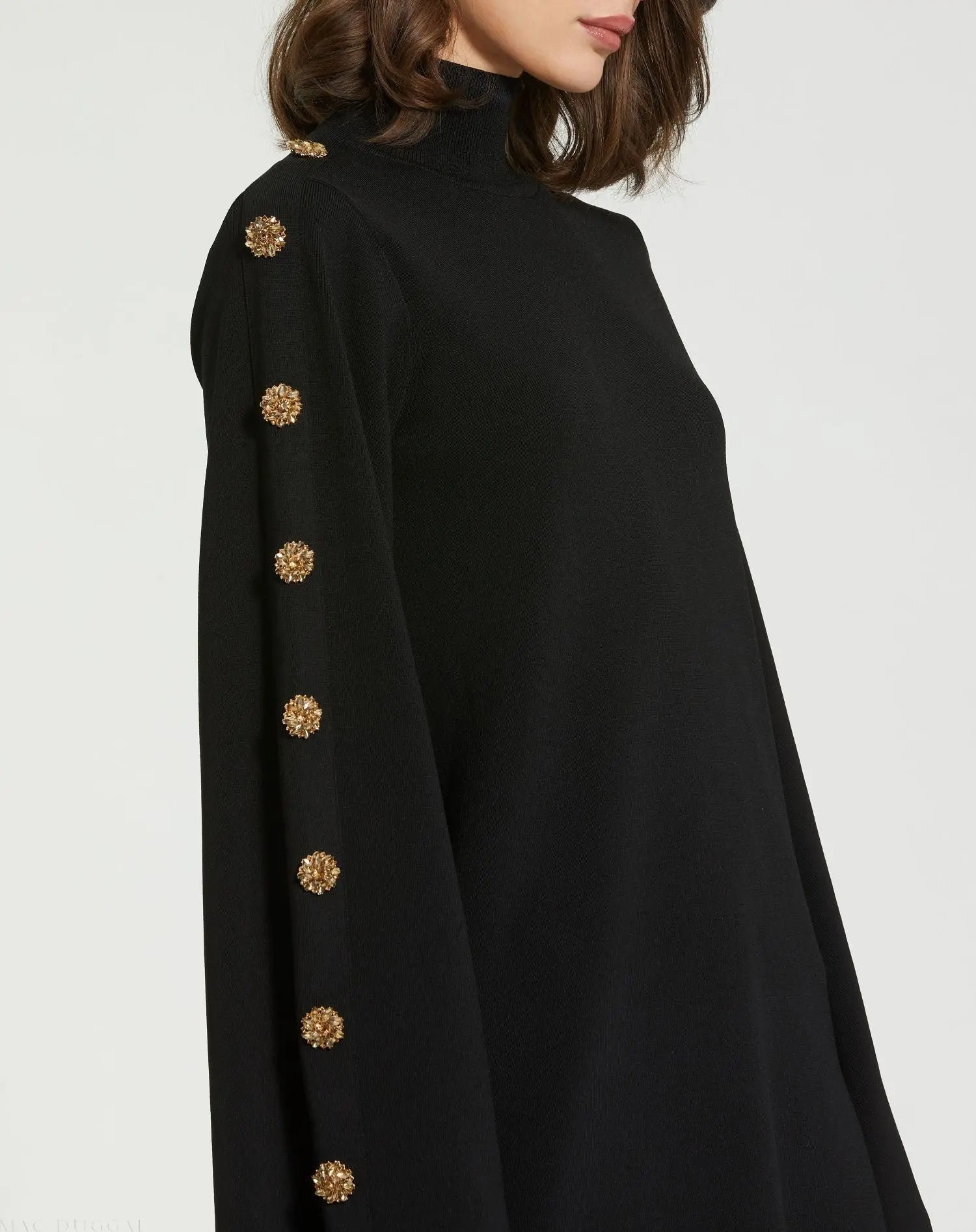 Black Long Sleeve Mini Knit Dress With Sleeve Detail