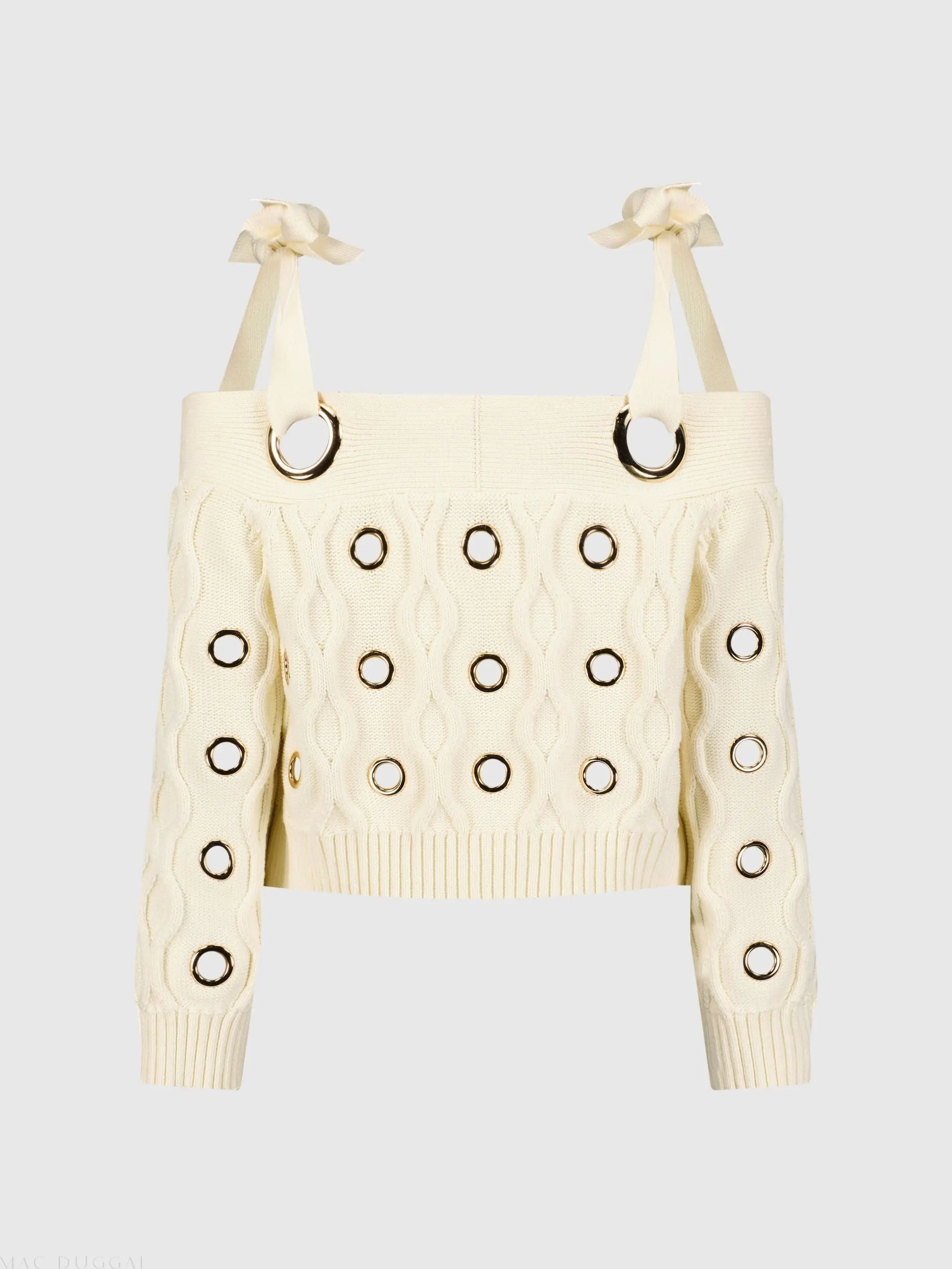 Ivory Chunky Knit Off The Shoulder Grommet Cropped Sweater - FINAL SALE