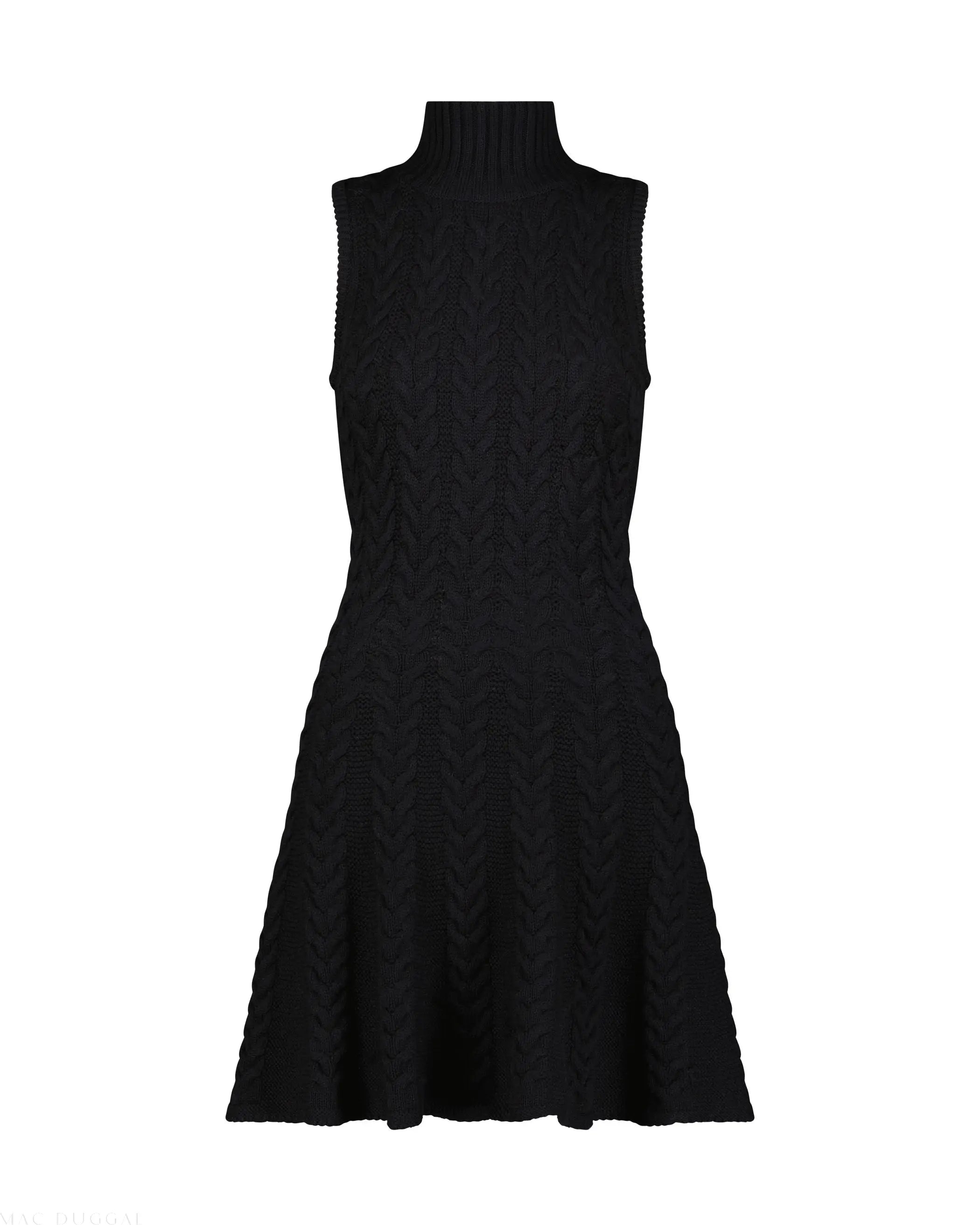 Black Cable Knit Turtle Neck Sleeveless Mini Sweater Knit Dress