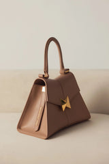 Brown Angular Small Leather Handbag With Gold Hardware