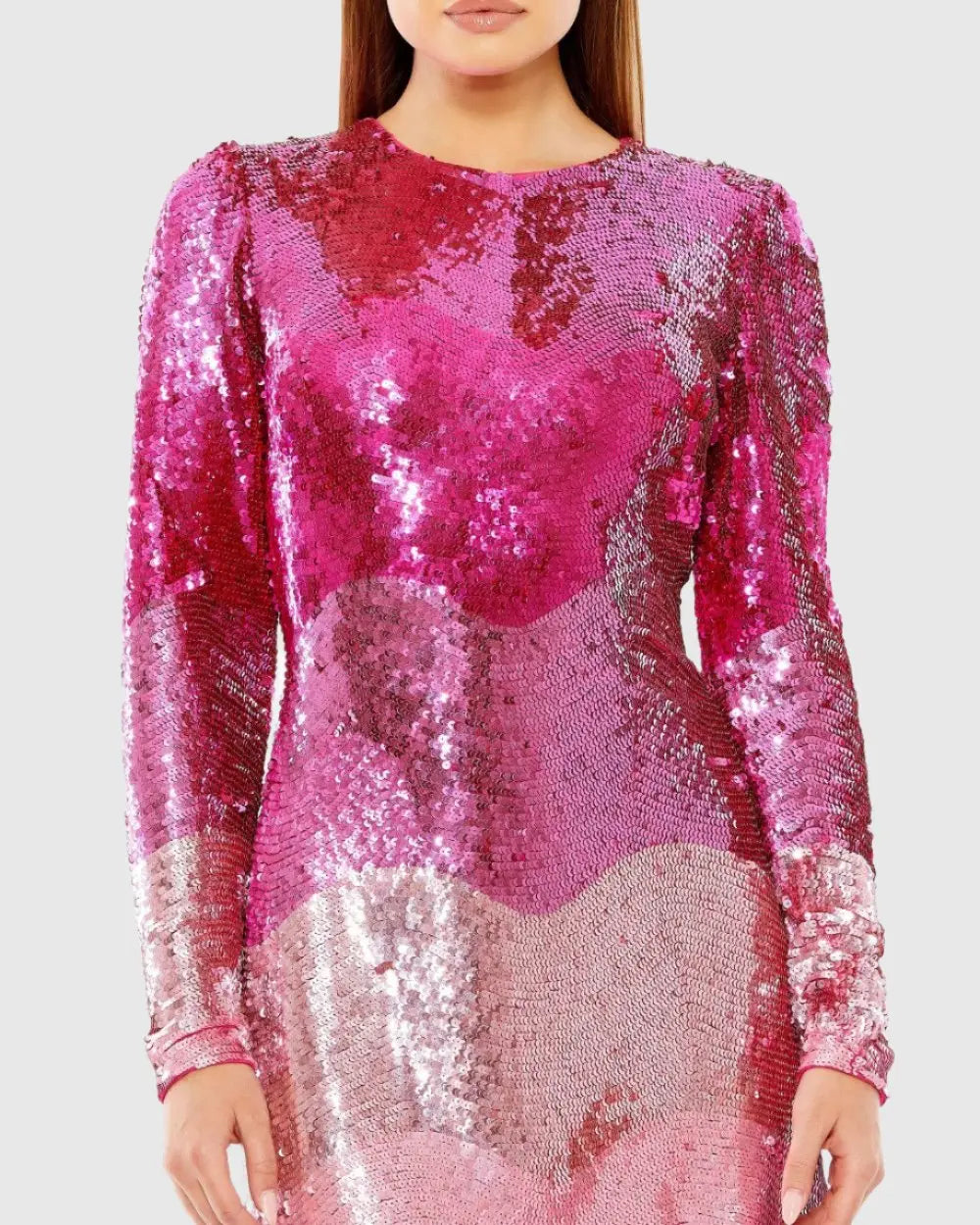 Pink Long Sleeve Ombre Sequin Mini Dress
