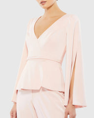 Pink Long Sleeve Crepe Pant Suit
