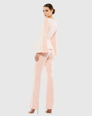 Pink Long Sleeve Crepe Pant Suit
