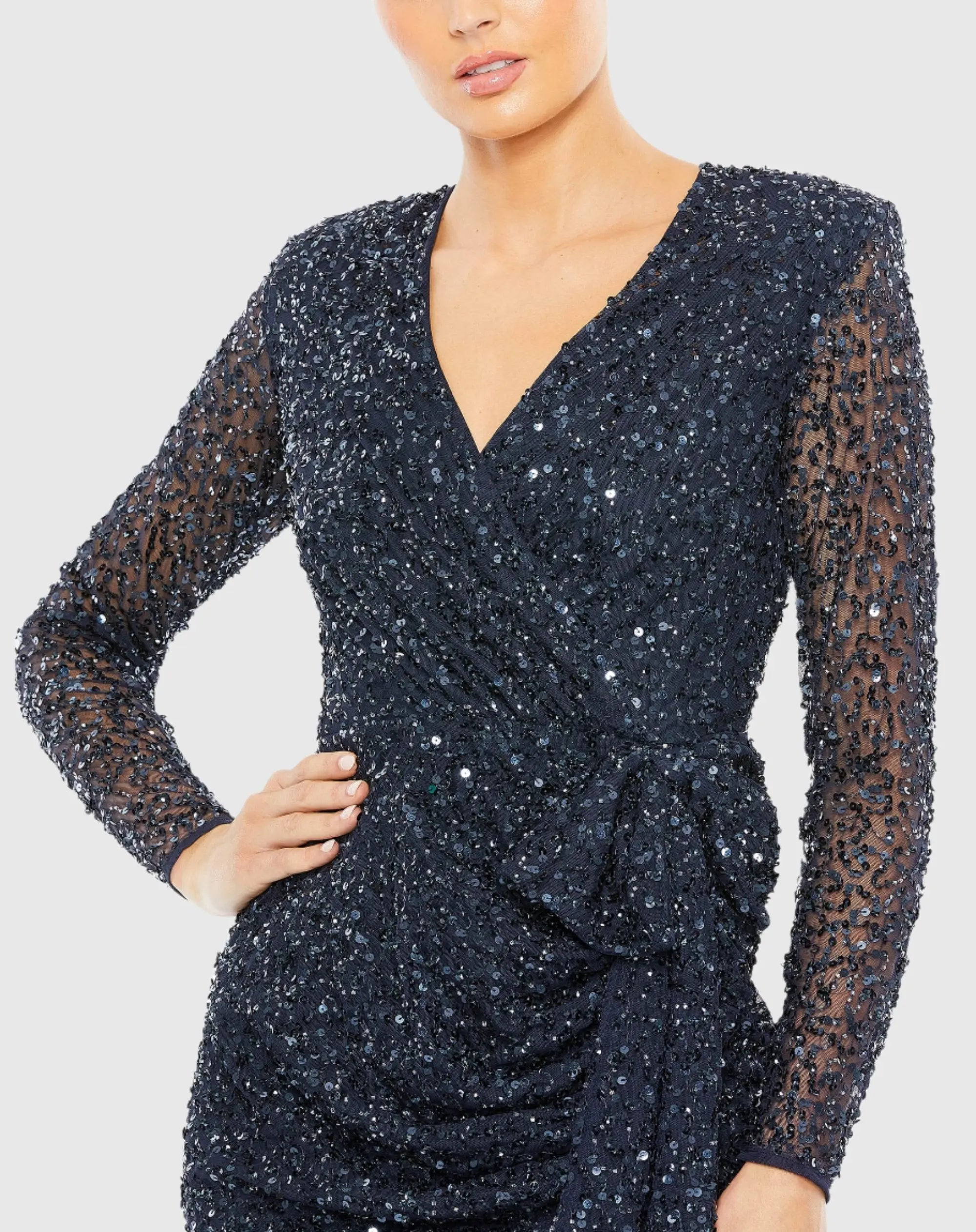 Navy Long Sleeve V-Neck Sequin Dress - FINAL SALE