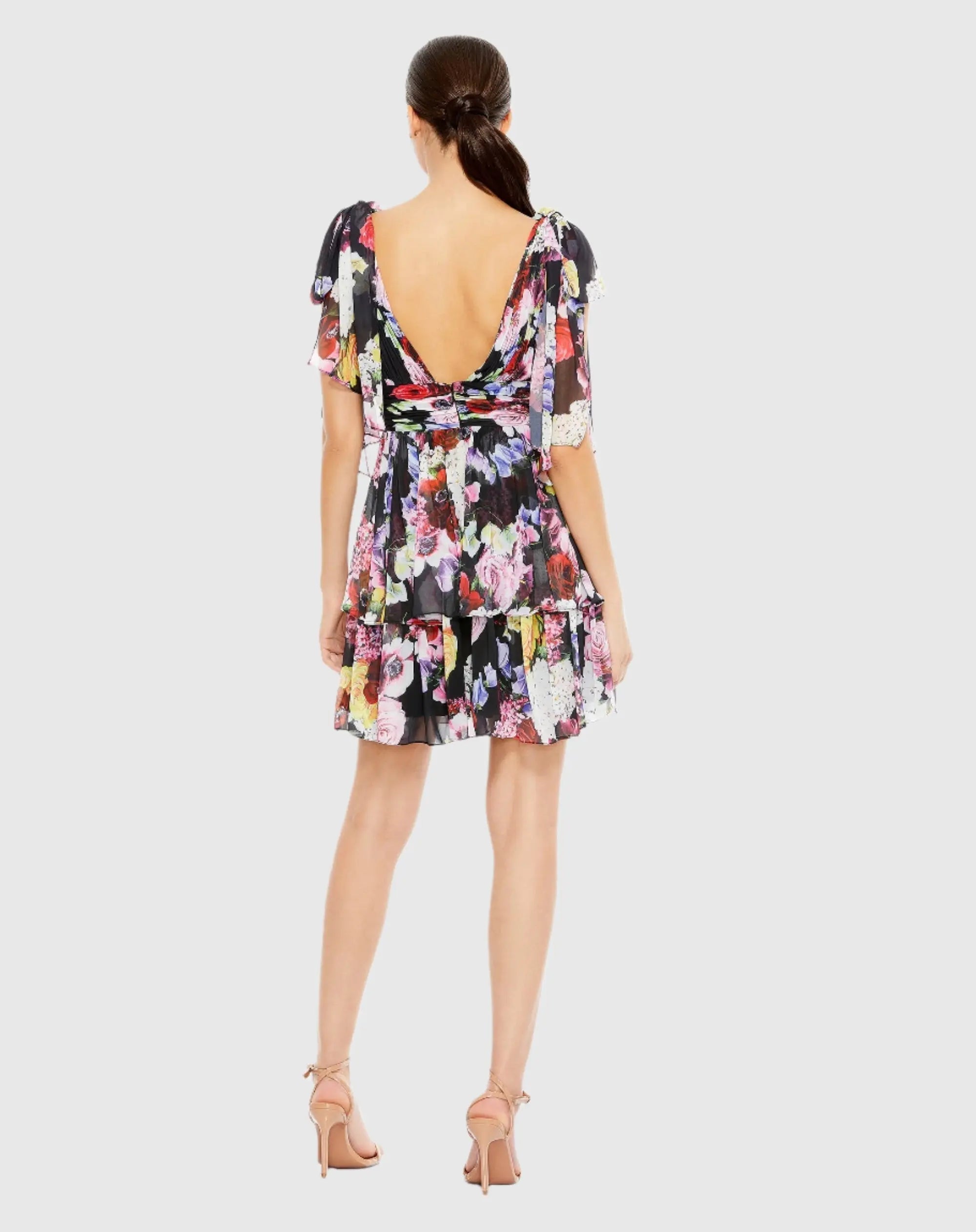 Multicolor Floral Print Ruffled Sleeveless Soft Tie Dress