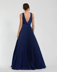 Navy Shimmering Pleated Sleeveless Gown