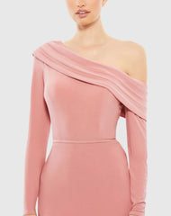 Pink Drop Shoulder Long Sleeve Column Gown