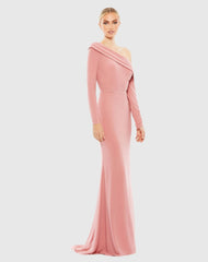 Pink Drop Shoulder Long Sleeve Column Gown