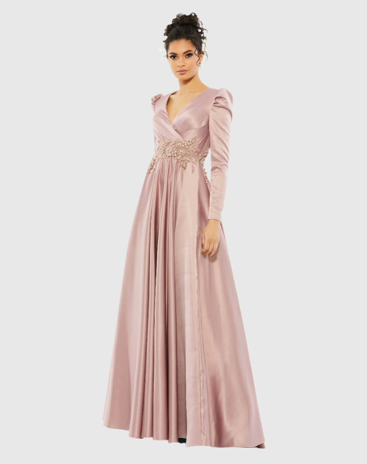 Pink Long Sleeve Embellished Gown