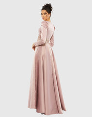 Pink Long Sleeve Embellished Gown