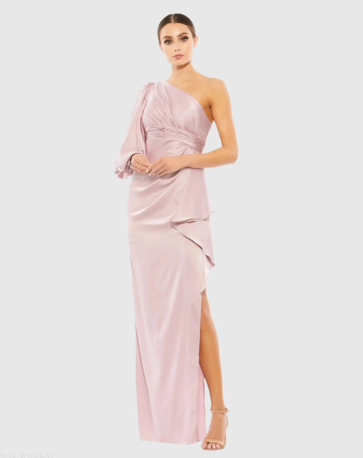 One Shoulder Bishop Sleeve Gown