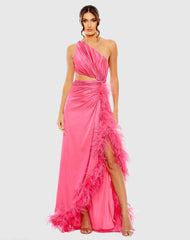 Pink One Shoulder Key Hole Detail With Feather Lining - FINAL SALE