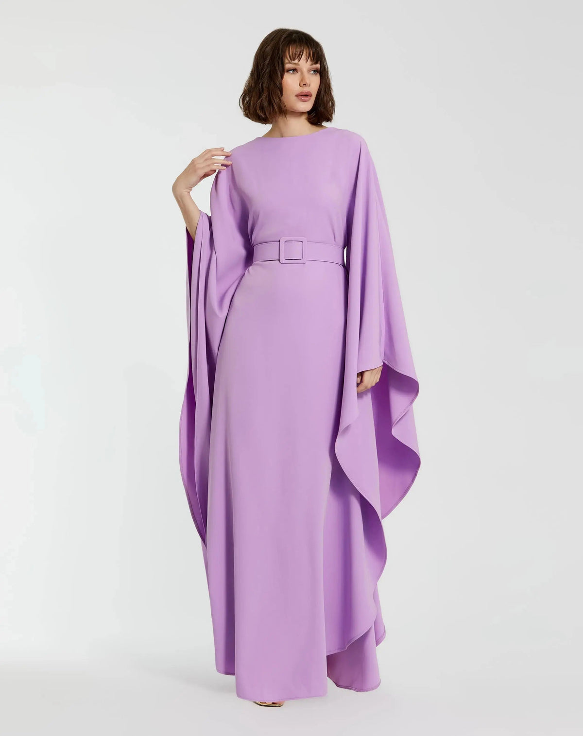 Purple Crepe Boat Neck Kaftan Dress With Belt