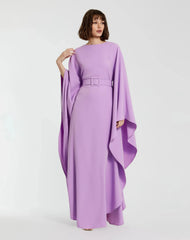 Purple Crepe Boat Neck Kaftan Dress With Belt