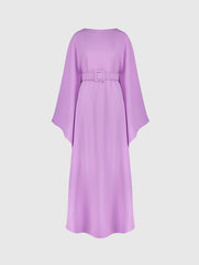 Purple Crepe Boat Neck Kaftan Dress With Belt