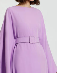 Purple Crepe Boat Neck Kaftan Dress With Belt