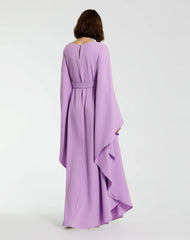 Purple Crepe Boat Neck Kaftan Dress With Belt