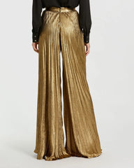Gold Metallic Lamé Pleated Wide Leg Pant