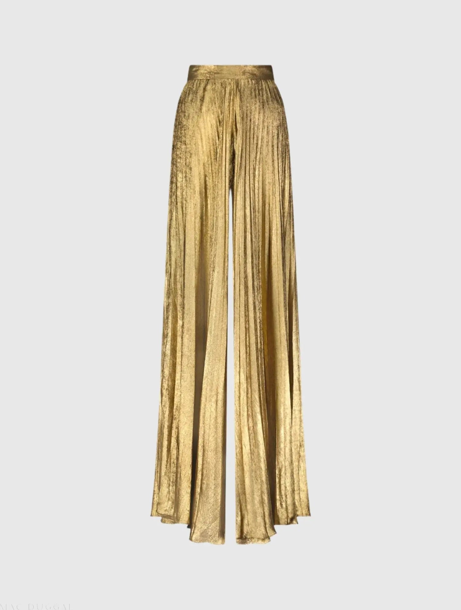 Gold Metallic Lamé Pleated Wide Leg Pant
